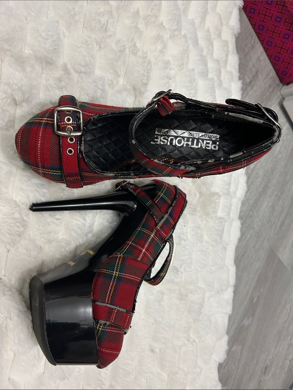 Red Plaid Platform Mary Jane Heels